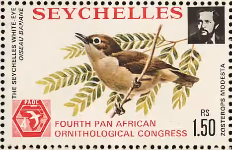 Reproduksi prangko Seychelles dengan ilustrasi Zosterops modestus